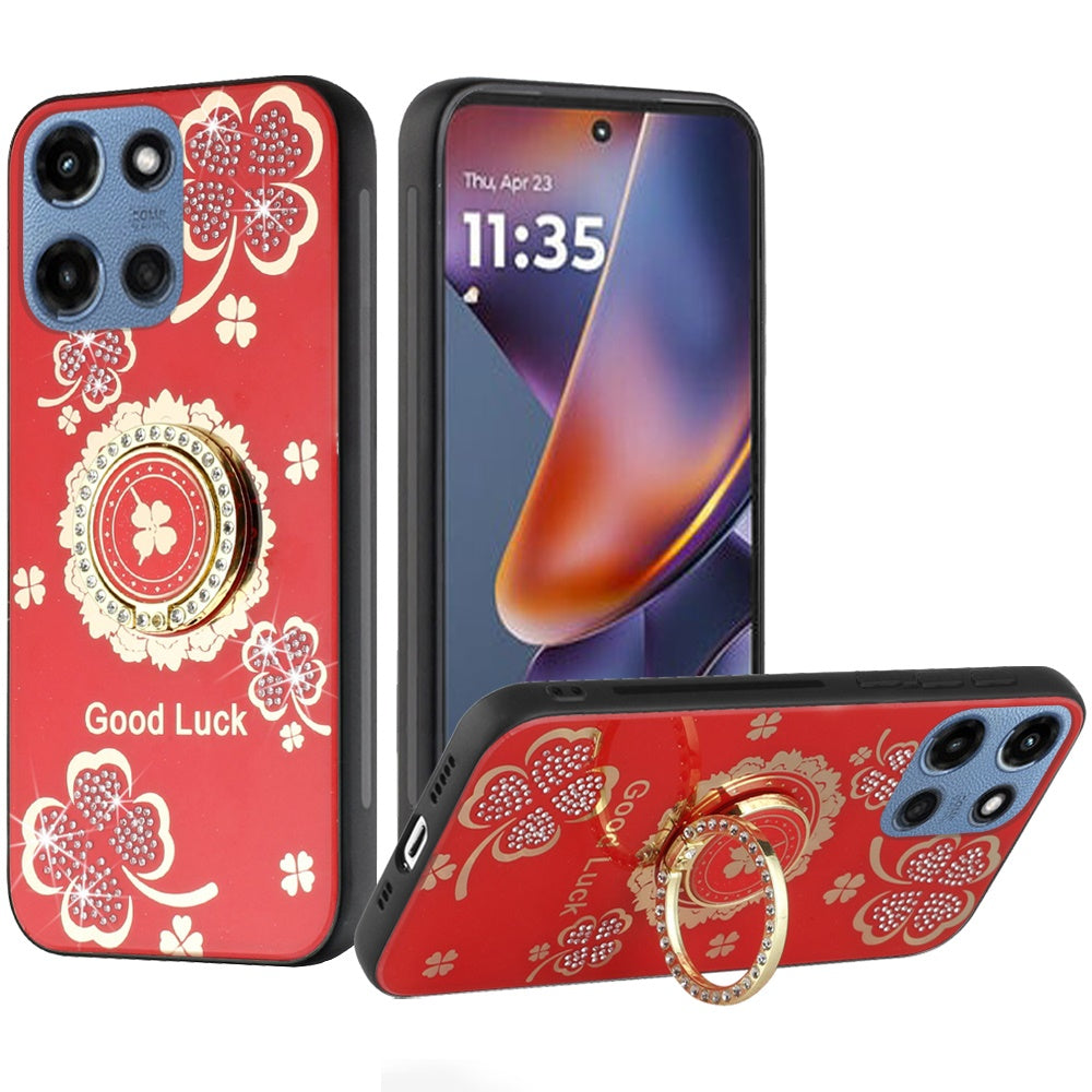 For Moto G 2025 Case Rhinestone 3D Bling Decor Glitter Cover + Tempered Glass