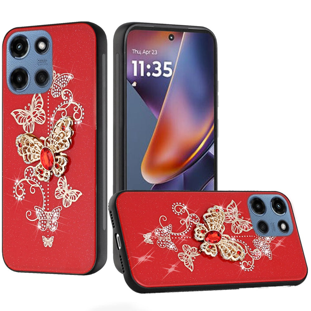 For Moto G 2025 Case Rhinestone 3D Bling Decor Glitter Cover + Tempered Glass