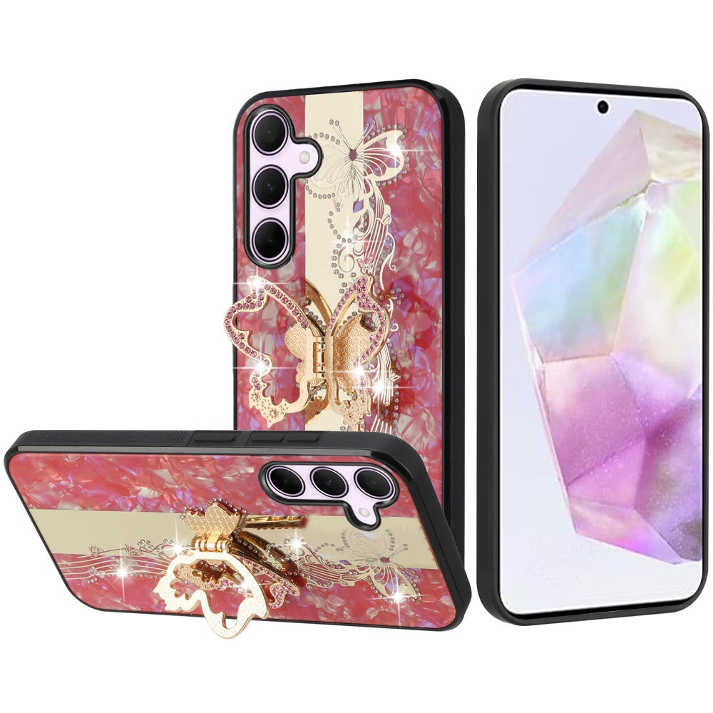 For Samsung A36 Case Rhinestone Bling Decor Glitter Cover + Tempered Glass