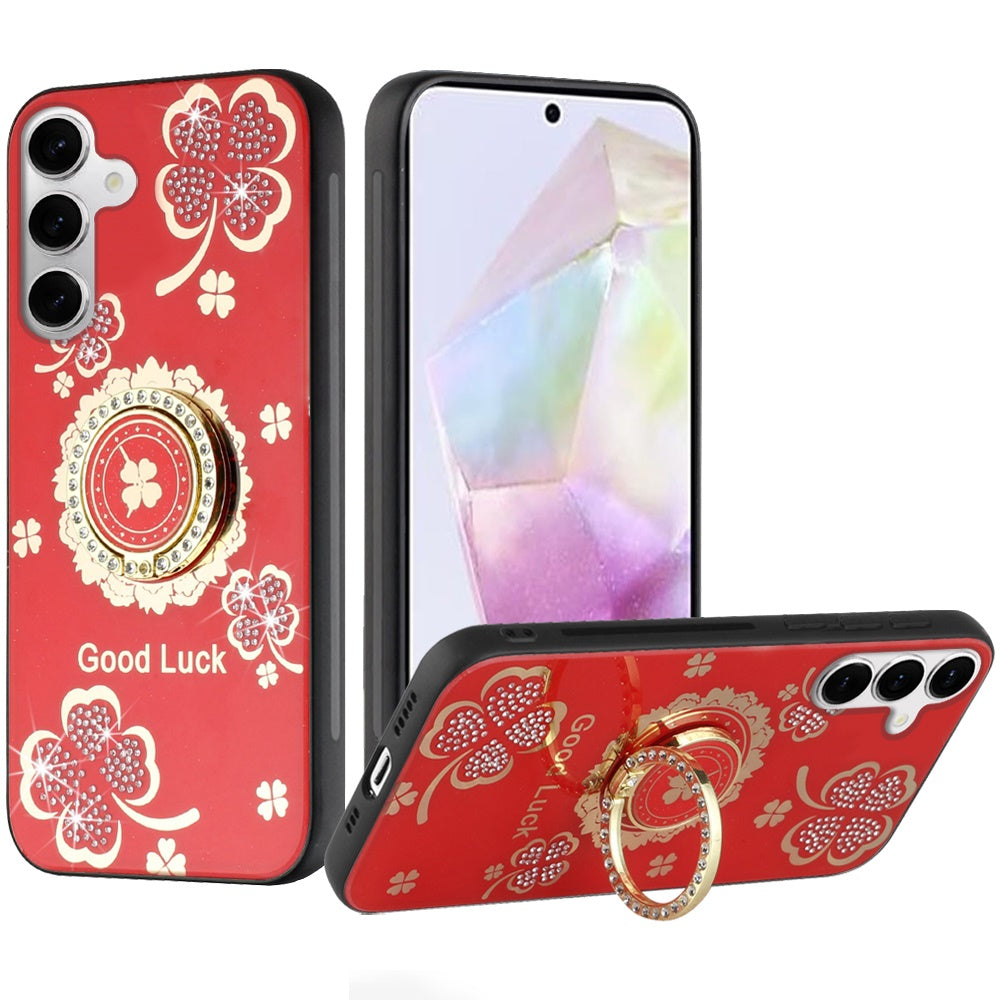 For Samsung A36 Case Rhinestone Bling Decor Glitter Cover + Tempered Glass