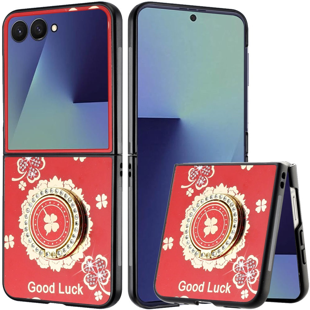 For Samsung Z Flip7 Case Rhinestone Bling Decor Glitter Cover + Tempered Glass