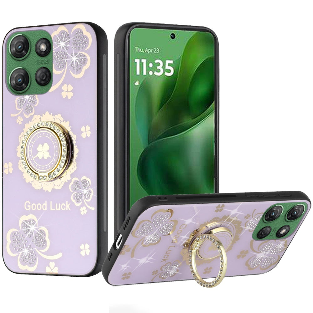 For Moto G Power 2025 Case Diamond Charms Glitter Bling Cover + Tempered Glass