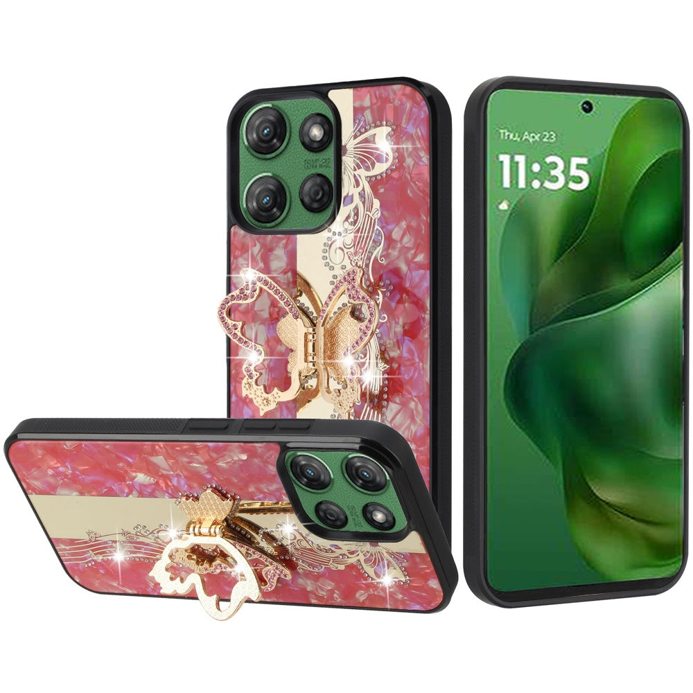 For Moto G Power 2025 Case Diamond Charms Glitter Bling Cover + Tempered Glass