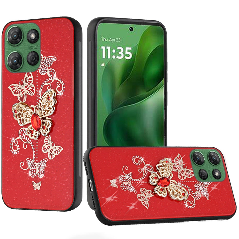 For Moto G Power 2025 Case Diamond Charms Glitter Bling Cover + Tempered Glass