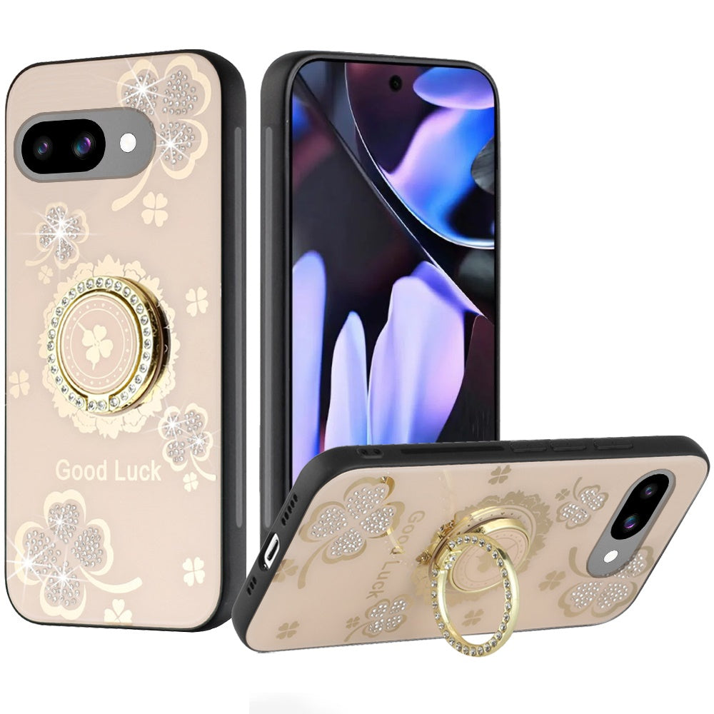 For Google Pixel 9a Case Rhinestone Bling Decor Glitter Cover + Tempered Glass