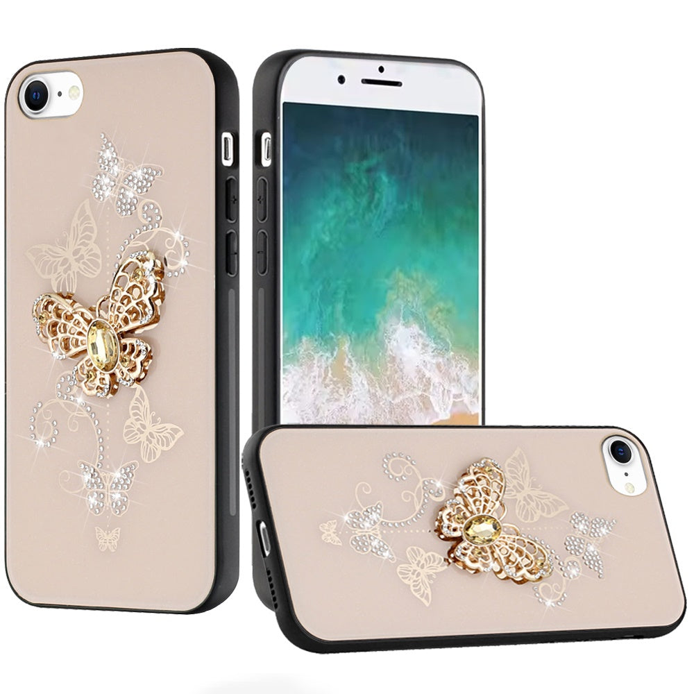 For iPhone 16e Case Rhinestone Bling Decor Glitter Phone Cover + Tempered Glass