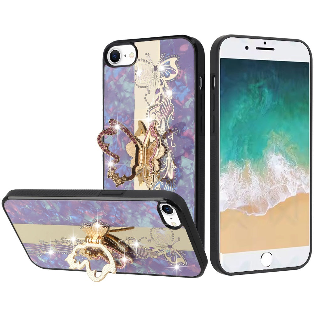For iPhone 16e Case Rhinestone Bling Decor Glitter Phone Cover + Tempered Glass