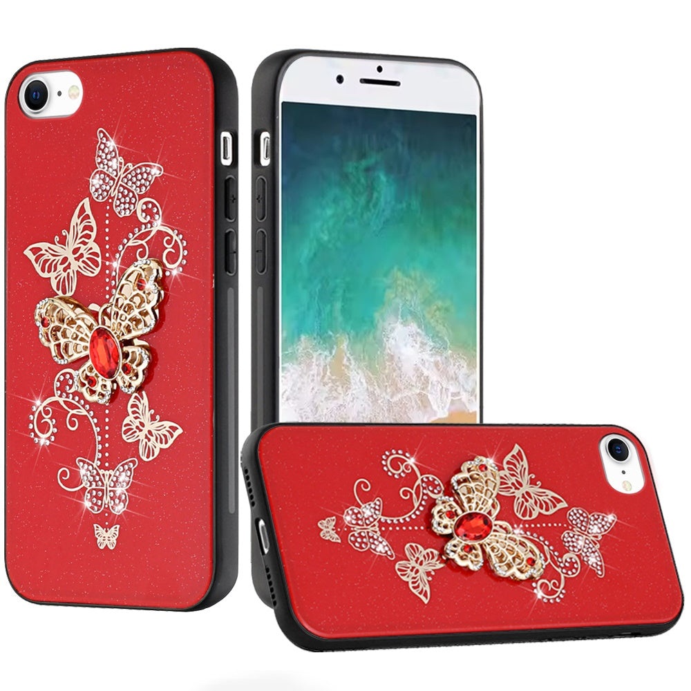 For iPhone 16e Case Rhinestone Bling Decor Glitter Phone Cover + Tempered Glass
