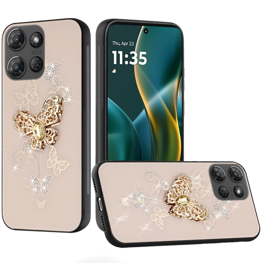 For Moto G Stylus 2025 Case Diamond Charms Glitter Bling Cover + Tempered Glass