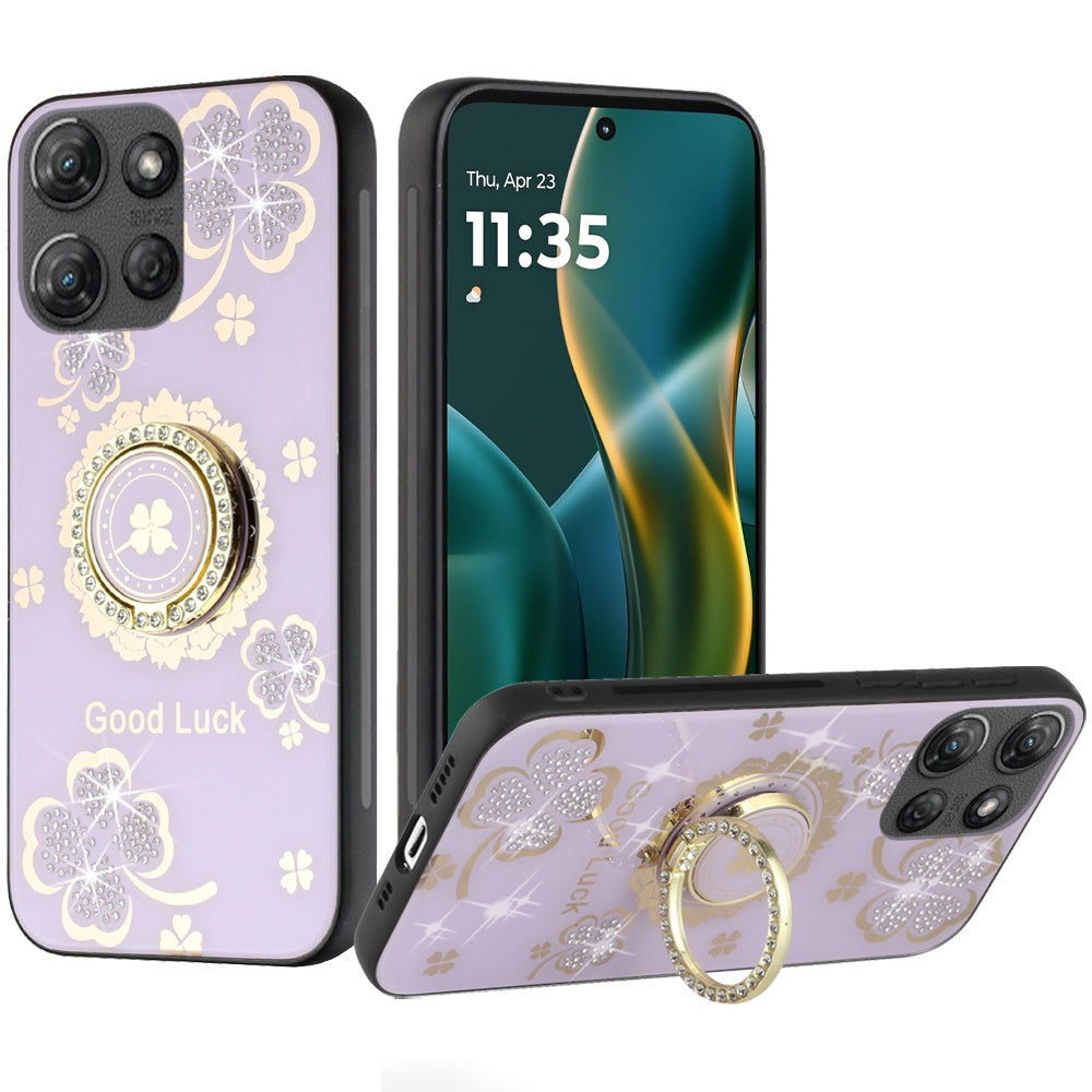 For Moto G Stylus 2025 Case Diamond Charms Glitter Bling Cover + Tempered Glass