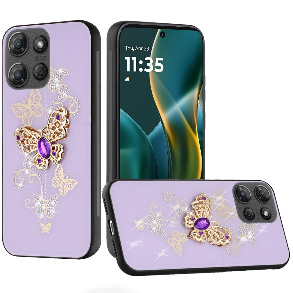 For Moto G Stylus 2025 Case Diamond Charms Glitter Bling Cover + Tempered Glass