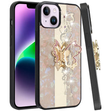 For iPhone 13/14 Case Rhinestone Bling Decor Glitter Cover + Tempered Glass