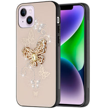 For iPhone 13/14 Case Rhinestone Bling Decor Glitter Cover + Tempered Glass