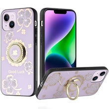 For iPhone 13/14 Case Rhinestone Bling Decor Glitter Cover + Tempered Glass
