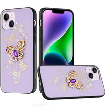 For iPhone 13/14 Case Rhinestone Bling Decor Glitter Cover + Tempered Glass
