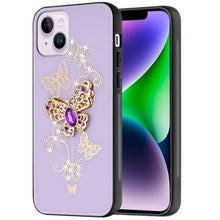 For iPhone 13/14 Case Rhinestone Bling Decor Glitter Cover + Tempered Glass