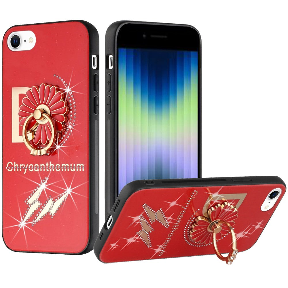 For iPhone 11 6.1 in. Case Rhinestone Bling Decor Glitter Cover + Tempered Glass