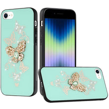 For iPhone 11 6.1 in. Case Rhinestone Bling Decor Glitter Cover + Tempered Glass