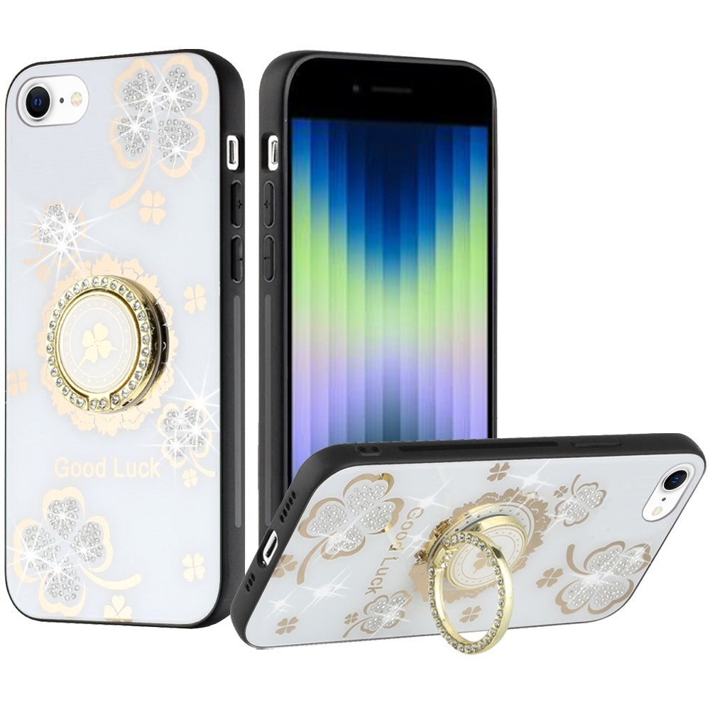 For iPhone 11 6.1 in. Case Rhinestone Bling Decor Glitter Cover + Tempered Glass