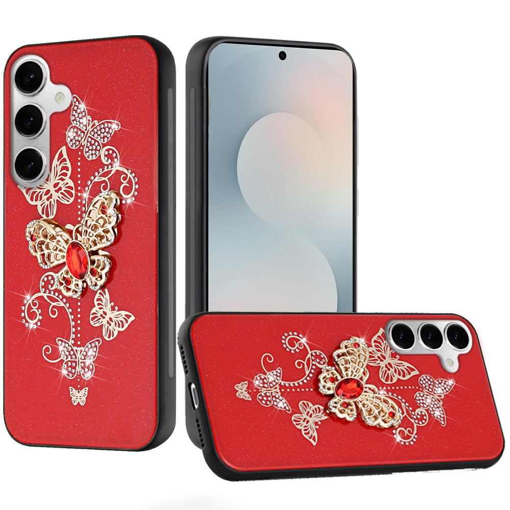 For Samsung S25 FE Case Rhinestone Bling Decor Glitter Cover + Tempered Glass