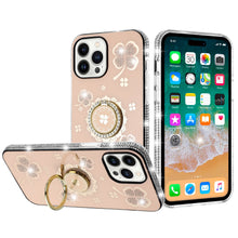For iPhone 11 6.1 in. Case Crystal Studded Ring Stand Bling + Tempered Glass