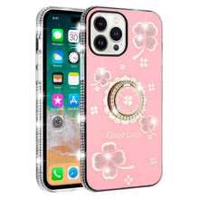 For iPhone 11 6.1 in. Case Crystal Studded Ring Stand Bling + Tempered Glass