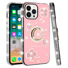 For iPhone 11 6.1 in. Case Crystal Studded Ring Stand Bling + Tempered Glass