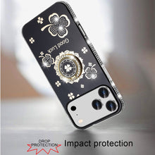For iPhone 17 Pro Max Case Crystal Studded Ring Stand Bling + Tempered Glass