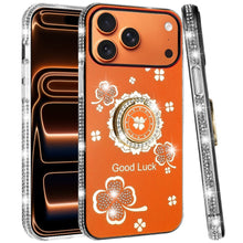 For iPhone 17 Pro Max Case Crystal Studded Ring Stand Bling + Tempered Glass