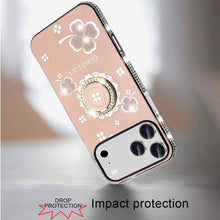 For iPhone 17 Pro Max Case Crystal Studded Ring Stand Bling + Tempered Glass