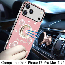 For iPhone 17 Pro Max Case Crystal Studded Ring Stand Bling + Tempered Glass