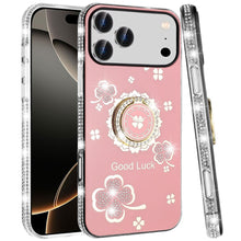 For iPhone 17 Pro Max Case Crystal Studded Ring Stand Bling + Tempered Glass