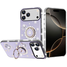 For iPhone 17 Pro Max Case Crystal Studded Ring Stand Bling + Tempered Glass