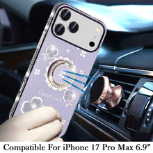 For iPhone 17 Pro Max Case Crystal Studded Ring Stand Bling + Tempered Glass