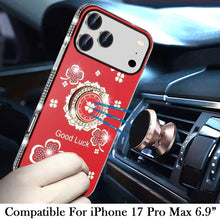 For iPhone 17 Pro Max Case Crystal Studded Ring Stand Bling + Tempered Glass