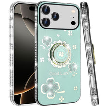 For iPhone 17 Pro Max Case Crystal Studded Ring Stand Bling + Tempered Glass