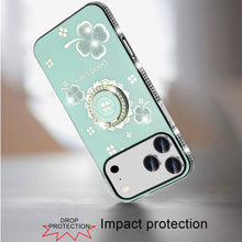 For iPhone 17 Pro Max Case Crystal Studded Ring Stand Bling + Tempered Glass