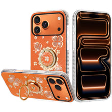 For iPhone 17 PRO Case Crystal Studded Ring Stand Bling Cover + Tempered Glass