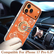 For iPhone 17 PRO Case Crystal Studded Ring Stand Bling Cover + Tempered Glass