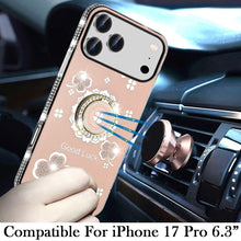 For iPhone 17 PRO Case Crystal Studded Ring Stand Bling Cover + Tempered Glass