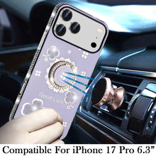 For iPhone 17 PRO Case Crystal Studded Ring Stand Bling Cover + Tempered Glass