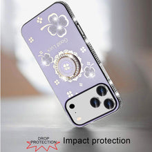 For iPhone 17 PRO Case Crystal Studded Ring Stand Bling Cover + Tempered Glass