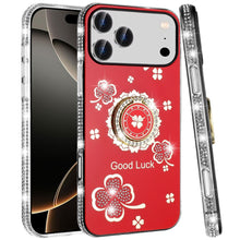 For iPhone 17 PRO Case Crystal Studded Ring Stand Bling Cover + Tempered Glass