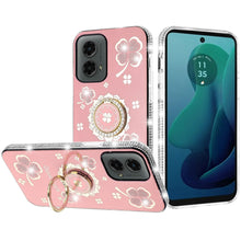 For Moto G 5G (2024) Case Glitter Clover Design Crystal Ring + Tempered Glass