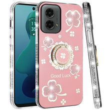 For Moto G 5G (2024) Case Glitter Clover Design Crystal Ring + Tempered Glass