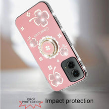 For Moto G 5G (2024) Case Glitter Clover Design Crystal Ring + Tempered Glass