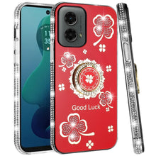 For Moto G 5G (2024) Case Glitter Clover Design Crystal Ring + Tempered Glass