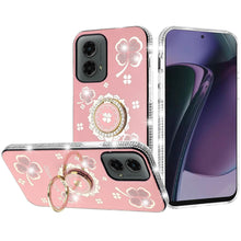 For Moto G Stylus 5G 2024 Case Crystal Studded Ring Stand Bling + Tempered Glass
