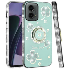 For Moto G Stylus 5G 2024 Case Crystal Studded Ring Stand Bling + Tempered Glass