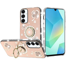 For Samsung A16 5G Case Crystal Studded Ringstand Bling Cover + Tempered Glass